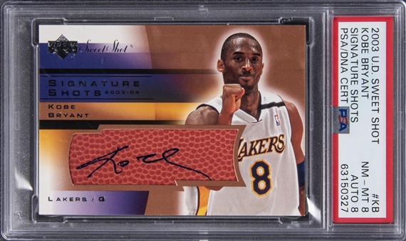 2003-04 Upper Deck Sweet Shot "Signature Shots" #KB Kobe Bryant Signed Relic Card - PSA NM-MT 8, PSA/DNA 8